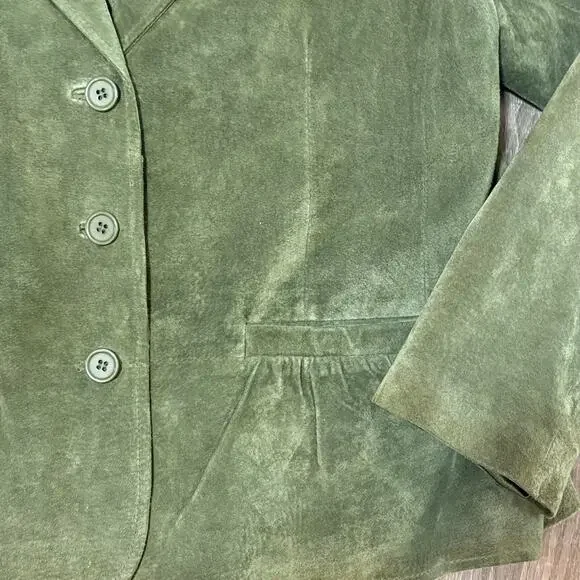 VTG Pursuits Ltd Olive Green Suede Leather Blazer Jacket Women’s XL Y2K - Picture 5 of 10
